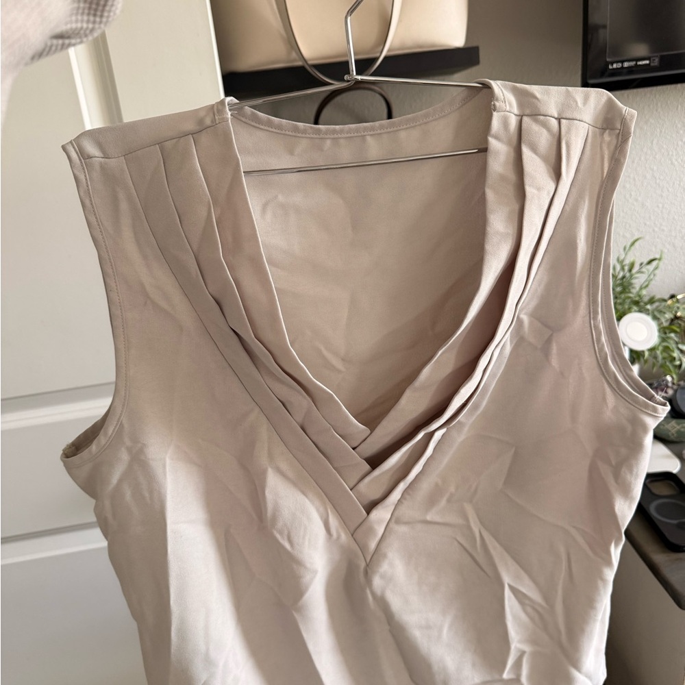 Sleeveless V-Neck Top in Beige